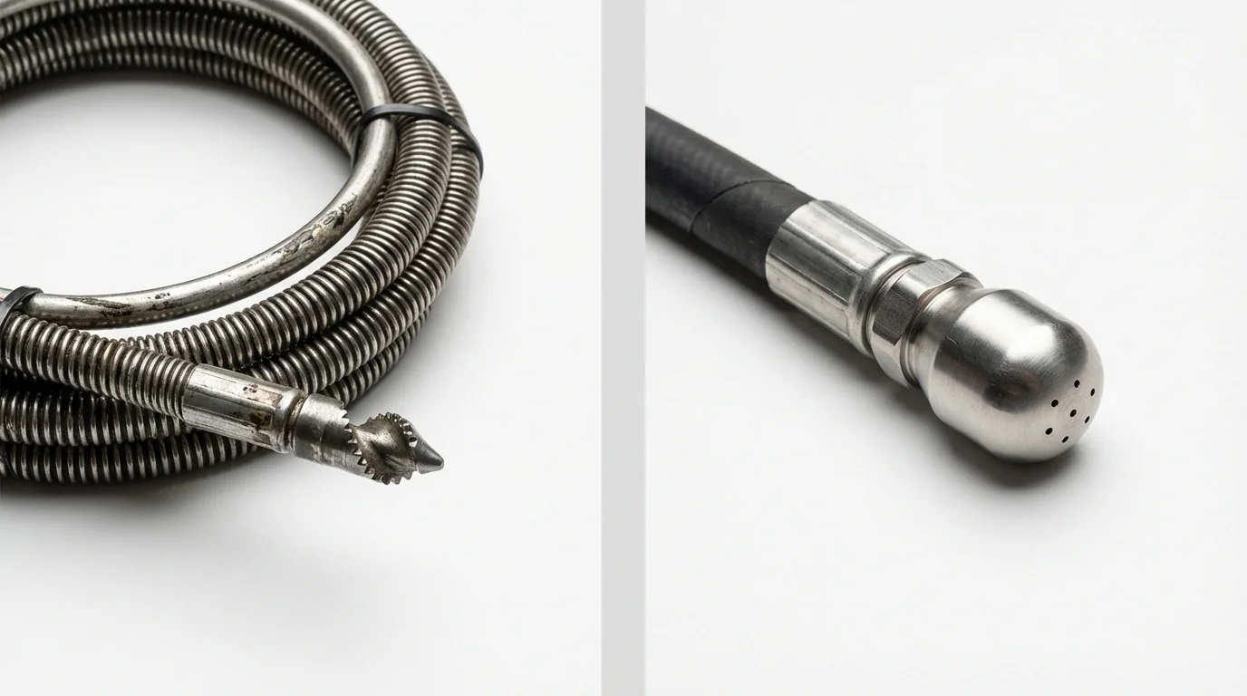 Drain snake cable and hydro jetting nozzle used for drain cleaning in Dwight, IL