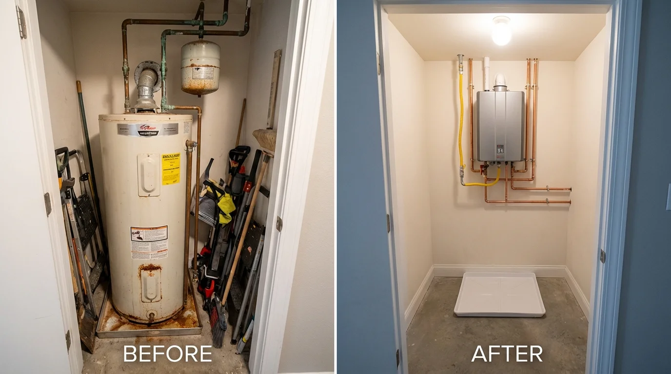 Tank water heater versus wall-mounted tankless unit comparison for Dwight, IL homeowners